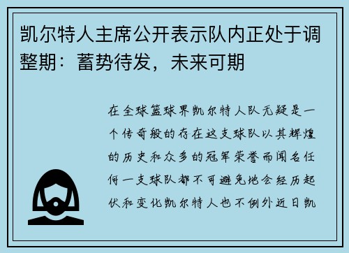凯尔特人主席公开表示队内正处于调整期：蓄势待发，未来可期